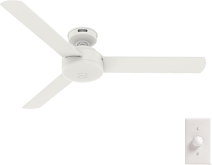 Hunter Presto, Indoor, Ceiling Fan, No Light, Modern, 52 inch, Matte White | Standard Mount, Wall Control, 3 Blades, For Bedroom, Living Room, Kitchen, 50811