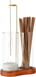 2 in 1 Glass Incense Holder for Sticks, Upside Down Incense Burner with Wooden Base & Removable Ash Catcher, Mess-Free Home Decor for Meditation Yoga Spa