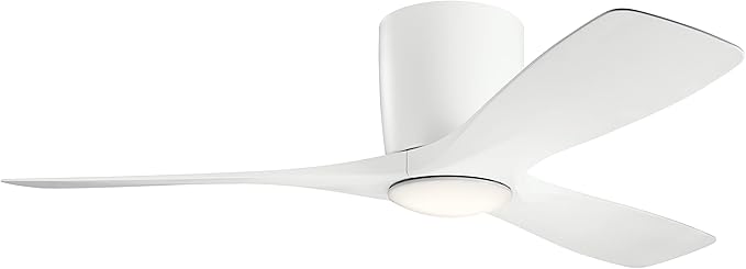 Kichler Volos 48” Indoor Ceiling Fan with LED Light and Wall Control in Matte White, Contemporary Ceiling Fan with Light, 300032MWH