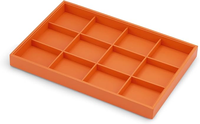 Oirlv Orange Leather Jewelry Tray 12-Grid | Orange Leather Exterior, Soft Microfiber Interior, 12 Grid Inserts, Vibrant Color, Versatile Storage for Jewelry