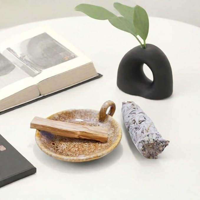 Ceramic Candle Holder Incense Holder & Candle Tray Vintage Sage Burner Tray for Pillar Candles Palo Santo Sticks Flameless Candles Meditation & Home Decor