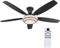 Ceiling Fans with Lights - Crystal Ceiling Fan, 52" Low Profile and Remote Control, Flush Mount, Reversible, 3CCT, Dimmable, Noiseless, Black Ceiling Fan for Bedroom