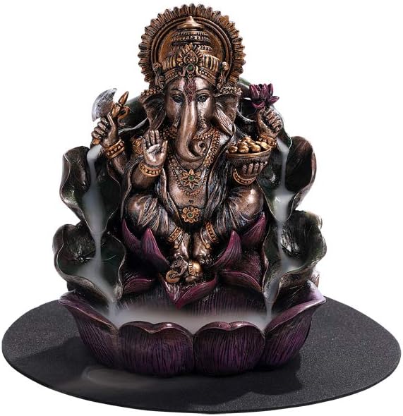 Pacific Giftware Ganesha Sitting on Lotus Backflow Incense Burner Figurine Statue