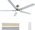 60 Inch Brushed Nickel Ceiling Fans with Lights and Remote, Reversible, 3CCT, Dimmable, Noiseless, Large Ceiling Fan for Bedroom, Living Room and Patio, Indoor/Outdoor Use
