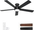POCHFAN 60 Inch Black Ceiling Fans with Lights and Remote, LED Low Profile Flush Mount Ceiling Fan for Bedroom, Living Room, Quiet DC Motor, Dimmable 6 Speeds