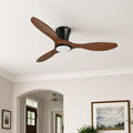 Skylike 42" Flush Mount Wood Ceiling Fan with Lights, 3 Blade Low Profile Farmhouse Ceiling Fan with Remote Control,Quiet Indoor/Outdoor Dark Walnut Ceiling Fan for Patio,Gazebo, Balcony, Living Room