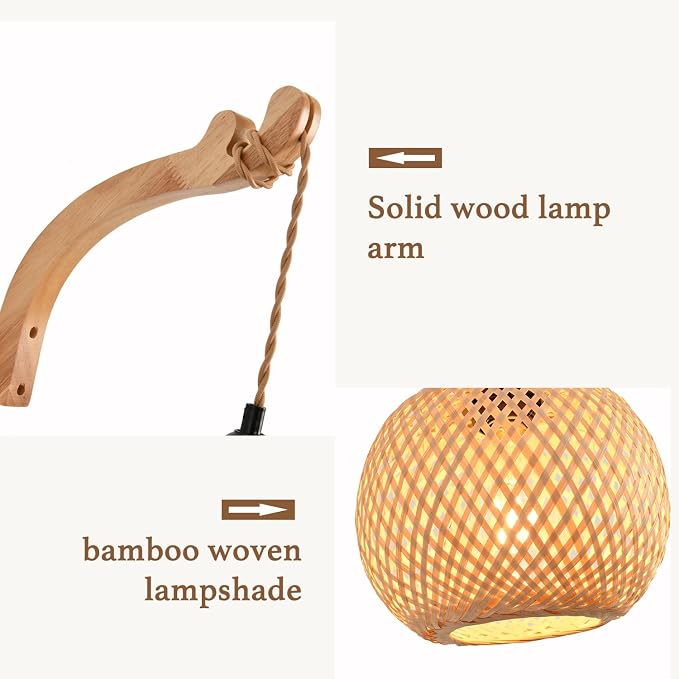 Plug in Wall Sconce,Farmhouse Wicker Wall Lamp Plug in,Hand Woven Rattan Wall Light Farmhouse Rustic Boho Sconces Wall Lighting for Living Room Bedroom