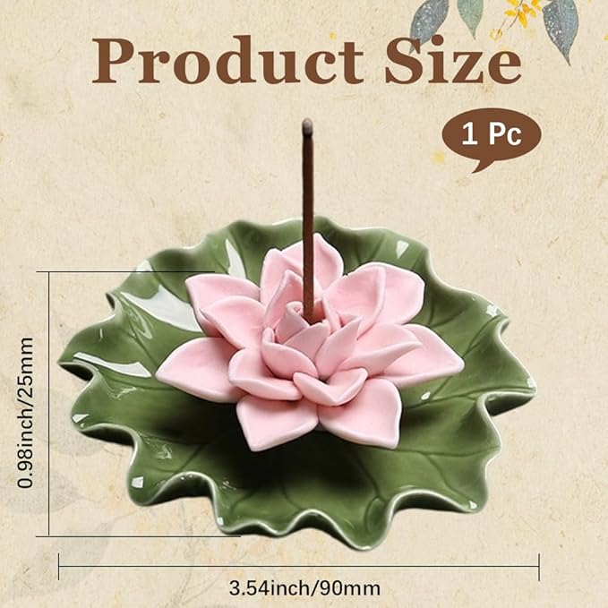 CREATCABIN Lotus Ceramic Incense Holder Incense Burner Stick Detachable Ash Catcher Lotus Leaf Burners Tray for Sticks Home Yoga Teahouse Zen Buddhist Altar Purify Spiritual Supplies Pink 3.54 Inch