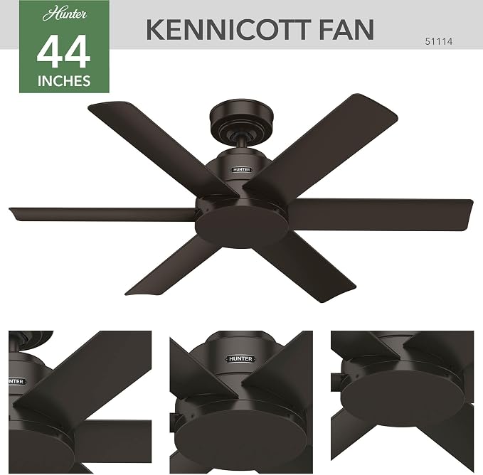 Hunter Kennicott, Outdoor or Indoor, Ceiling Fan, 44 inch, Premier Bronze | SureSpeed high velocity airflow and no-light design suit covered patios, porches, offices, or small rooms with easy setup.