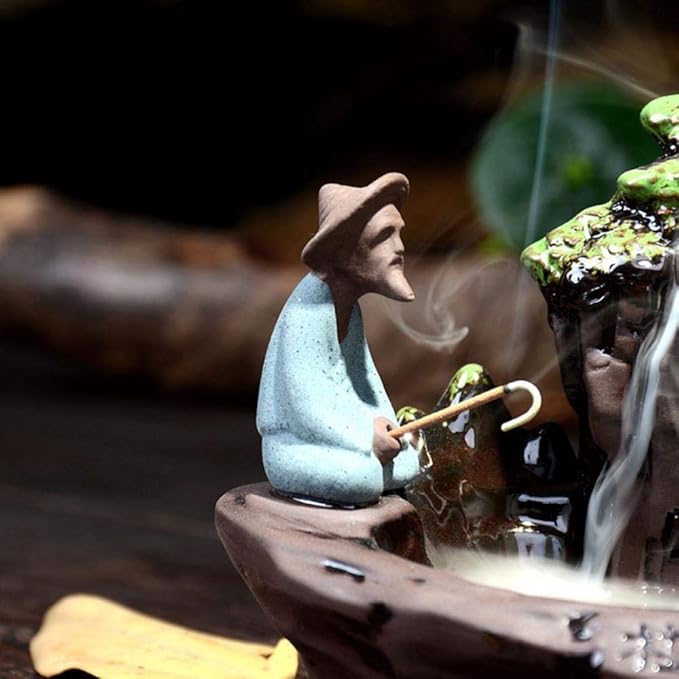 Guilin Scenery Incense Burner, Ceramic Backflow Incense Holder with 10PCS Incense Cones for Home Decor Yoga