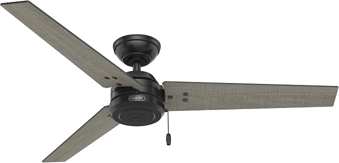 Hunter Cassius, Outdoor or Indoor, Ceiling Fan, 52 inch, Matte Black | No Light, Standard Mount, Pull Chain, 3 Blades, For Living Room, Patio, Porch, Garage, 59264