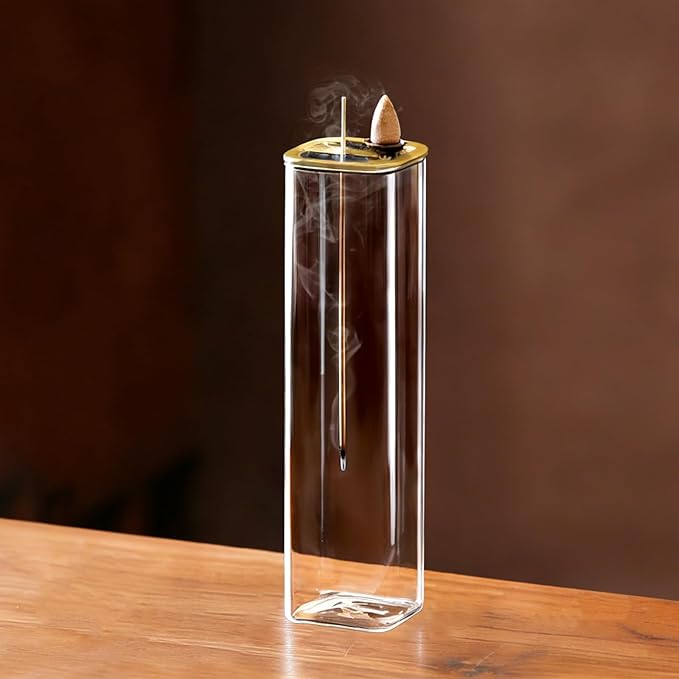 Ceremony Incense Holder, 2 in 1 Incense Burner for Sticks, Ash-Proof Glass Incense Burner for Meditation Yoga Spa Room Decor (2 in 1 Square) Ceremony Incense Holder, 2 in 1