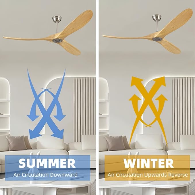 72 Inch Outdoor Ceiling Fan Without Light, Wooden Ceiling Fan with Remote Control, Silent Reversible DC Motor, Modern 3 Blades, Suitable for Indoor Terrace, Living Room, Bedroom