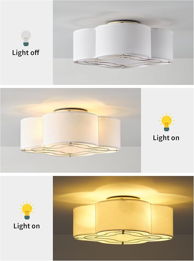 Boho Ceiling Fans with Lights, 20" Low Profile Ceiling Fan with Light Remote Control, Bladeless Flush Mount with 6 Speeds for Bedroom, Nursery, Living Room.