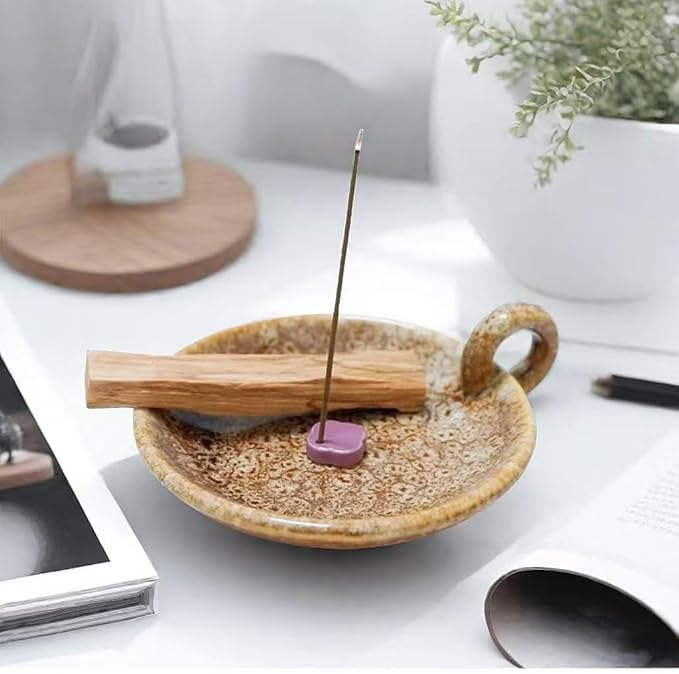 Ceramic Candle Holder Incense Holder & Candle Tray Vintage Sage Burner Tray for Pillar Candles Palo Santo Sticks Flameless Candles Meditation & Home Decor