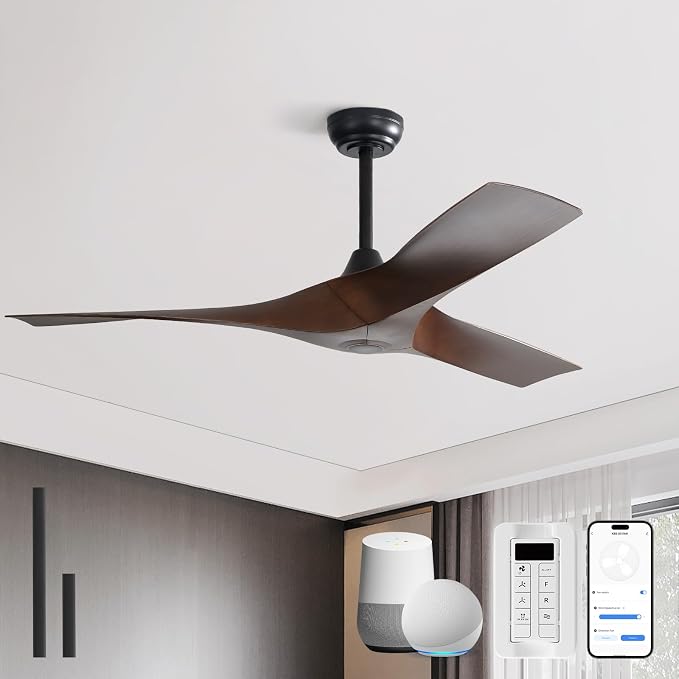 Sofucor 52 Inch Smart Ceiling Fan No Light, Modern Ceiling Fan with 3 Plastic Blades, Compatible with Alexa/Google/App, 6 Speeds 4500CFM, Timer Quiet Reversible DC Motor, ETL/FCC