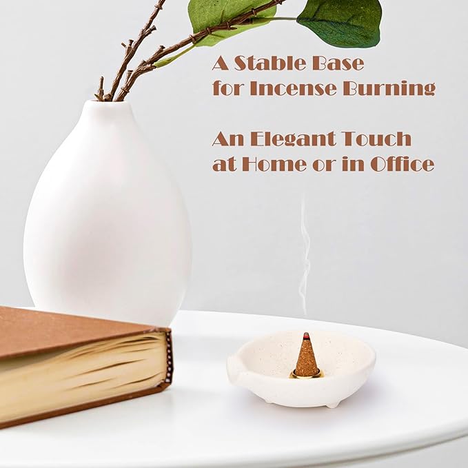 Incense Holder for Sticks Cones Sage Palo Santo 4 in 1 Incense Stick Burner Holder with Ash Catcher Modern Ceramic Incense Burner Bowl for Home Cleansing Meditation