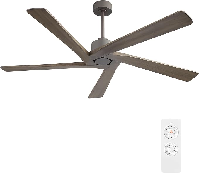 WINGBO 72 Inch DC Ceiling Fan No Light with 3 Downrods, 5 Reversible Carved Solid Wood Blades, 6-Speed Noiseless DC Motor, Ceiling Fan without Lights in Graphite Finish and Gray Blades, ETL Listed