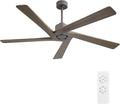 WINGBO 72 Inch DC Ceiling Fan No Light with 3 Downrods, 5 Reversible Carved Solid Wood Blades, 6-Speed Noiseless DC Motor, Ceiling Fan without Lights in Graphite Finish and Gray Blades, ETL Listed