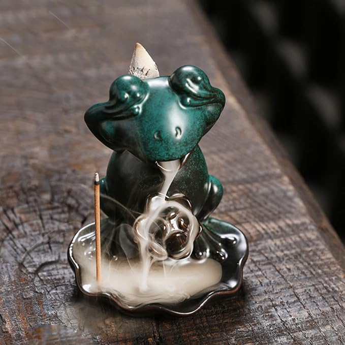 Creative Frog Shape Series Backflow Incense Burner Smoke Waterfall Lotus Ceramic Aromatherapy Incense Holder Handicraft Home Decoration Ornaments (Three No)
