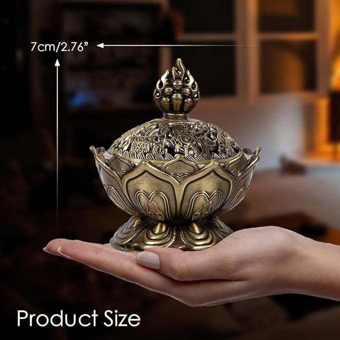 Watris Veiyi Classic Lotus Incense Burner, Vintage Charcoal Incense Burner, Lotus Incense Holder for Stick and Cone Incense 2.71 X 2.76inch / 6.9 x 7cm