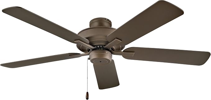 Hinkley Metro 52" Indoor/Outdoor Dual Mount Ceiling Fan, Flush Mount or Suspended by 4.5" Down Rod, Reversible Wooden Fan Blades, Metallic Matte Bronze, Remote Sold Separately