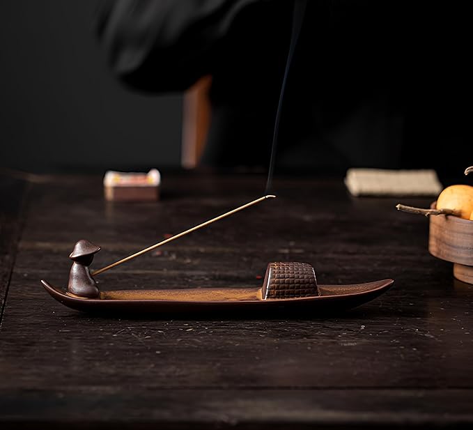 Incense Stick Holder, Incense Holder for Insence Sticks, Tray for Incense Ash, Ceramic Crafts, Chinese Classical Boat Design, Home Décor, Best for Meditation, Yoga, Home, Office