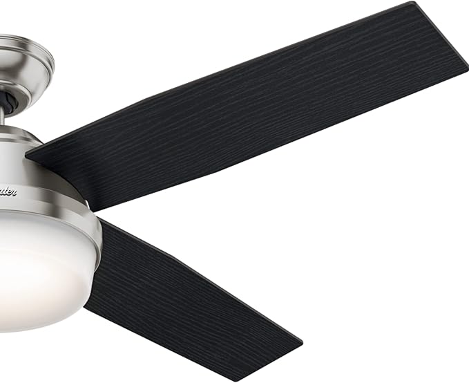 Hunter Dempsey, Indoor, Ceiling Fan, Modern, 52 inch, Brushed Nickel | with LED Light and Remote Control, Standard Mount, 4 Black Oak Blades, For Bedroom, Living Room, Kitchen, 59216