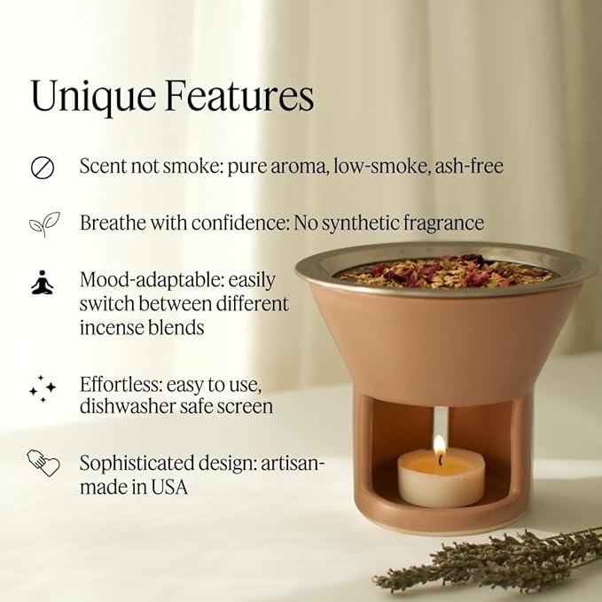 Soul Space Non Toxic Incense Holder/Burner & Incense Blends Starter Bundle| Scent Not Smoke: Zero Ash, Pure Aroma, Low-Smoke - Perfect for Heating Natural and Organic Incense | Color: Blush