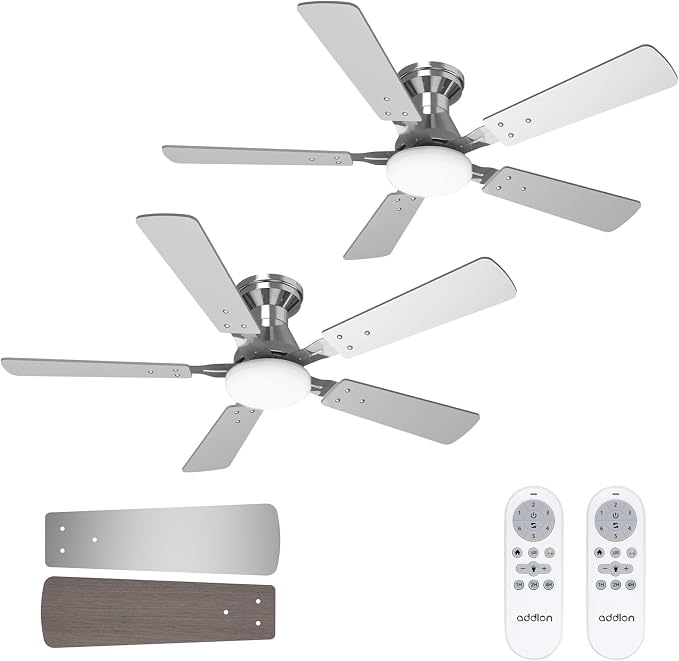 addlon 2 Pack Ceiling Fans with Lights, 48 inch Nickel Ceiling Fan with Light and Remote Control, Reversible, 3CCT, Dimmable, Noiseless, Ceiling Fan for Bedroom, Farmhouse, Indoor/Outdoor Use