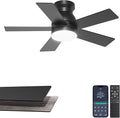 32'' Black Flush Mount Ceiling Fan with Light for Hallway, Closet | Quiet DC Motor, Low Profile, 3CCT Dimmable, Modern Small Room Ceiling Fan with App/Remote Control