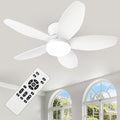 Small Ceiling Fan with Light - 35 Inch Flush Mount Ceiling Fan with Lights and Remote, Low Profile Ceiling Fans with 5 Reversible Blades, 6 Wind Speeds, White Ceiling Fans for Bedroom