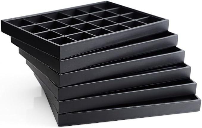 Oirlv Black Leather Jewelry Tray 24-Grid | 13.78"X9.45"X1.18" Tray with 24 Grid Inserts, Soft Velvet Lining, Perfect for Pendants and Earrings, Stackable Design