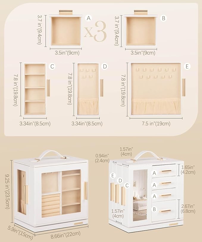 Homde Rotating Jewelry Box for Women: 7-Drawer Organizer with Clear Window | 4-Side Access Sorts Daily Jewelry - Jewelry Lovers Find Favorites Fast on Vanities - Display for Earring Ring Necklace
