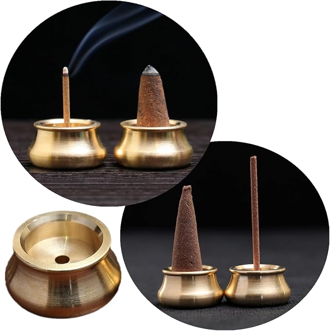 4-Pack Mini Brass Incense Holder Set, Copper & Gold-Plated Metal Burners for Cones/Sticks, Ash Catcher Home Fragrance Decor