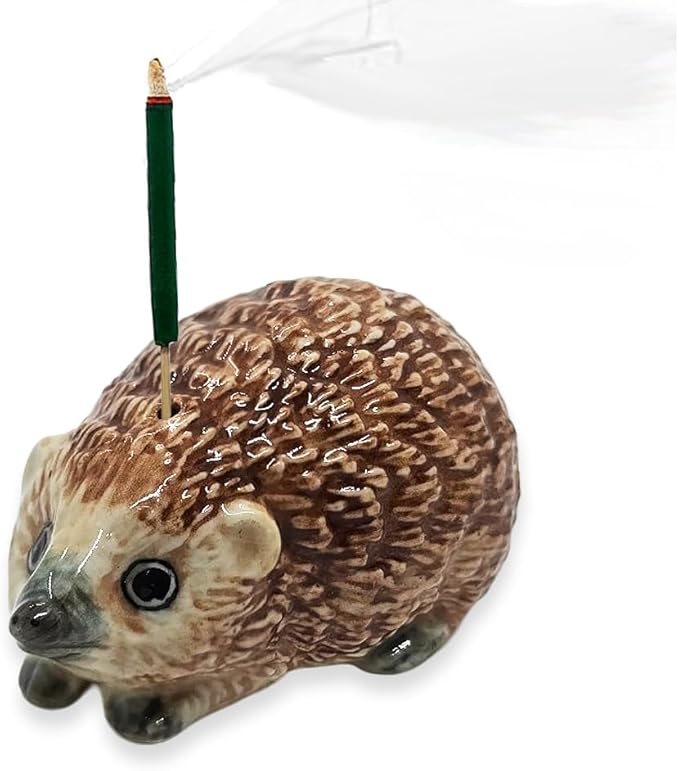 2¼" Brown Hedgehog Porcupine Elegant Ceramic Incense Stick Holder Artistic Collectible Figurine for Adult Collectors Sophisticated Interior Accent Gift Handcrafted Porcelain Home Decor