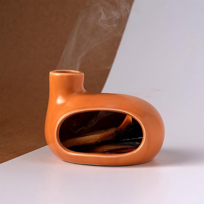 MOUGIGI Ceramic Palo Santo Holder - Handcrafted Ash Catcher for Palo Santo Sticks and Sage - Unique Design for Meditation and Home Décor - Incense Burner