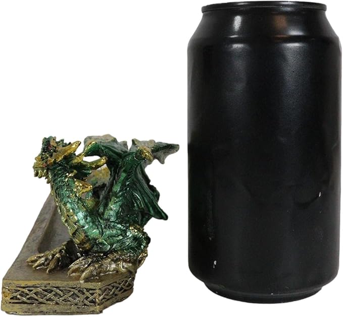 Ebros Gift Celtic Metallic Colored Green Dragon Looking Back Incense Burner Holder Decorative Figurine Aromatherapy Home Fragrance Accessory Dungeons Dragons Medieval Theme
