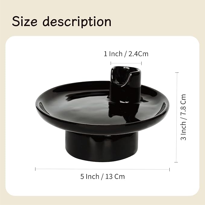 4-in-1 Ceramic Incense Burner Holder, 5-Inch Multipurpose Incense Ash Catcher for Sage, Palo Santo, Cone Incense and Candles (Black)