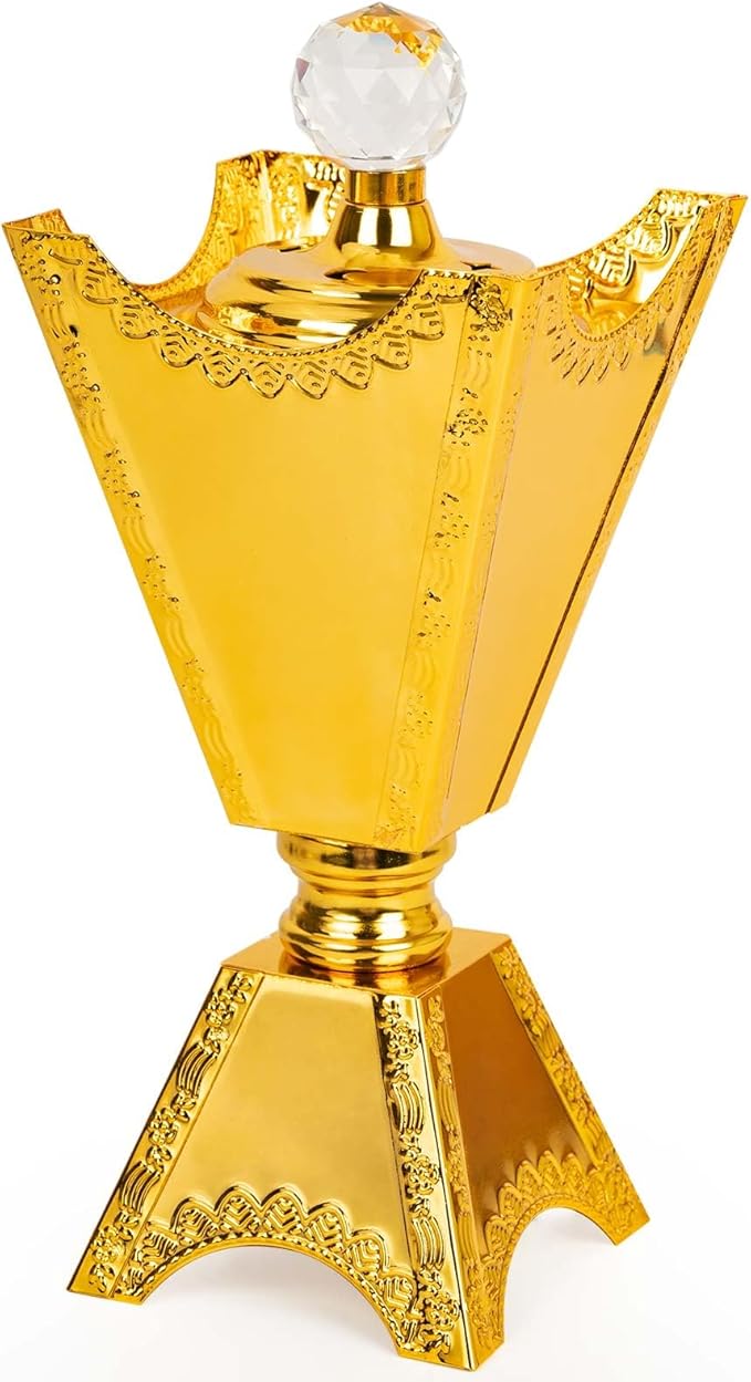 Large Gold Incense Burner Holder, Bakhoor Frankincense Charcoal Censer Resin Stand, Ideal for Aromatherapy Yoga Spa, Home Christian Church Decor 9.43" (Gold Burner)
