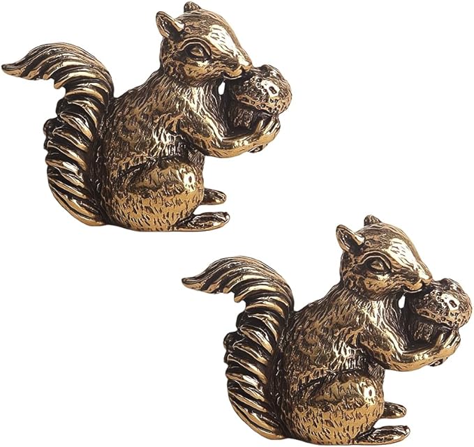 2Pcs Antique Squirrel Ornament Solid Copper Statue Figurines Brass Squirrels Nuts Tea Pet Incense Holder Desk Decoration