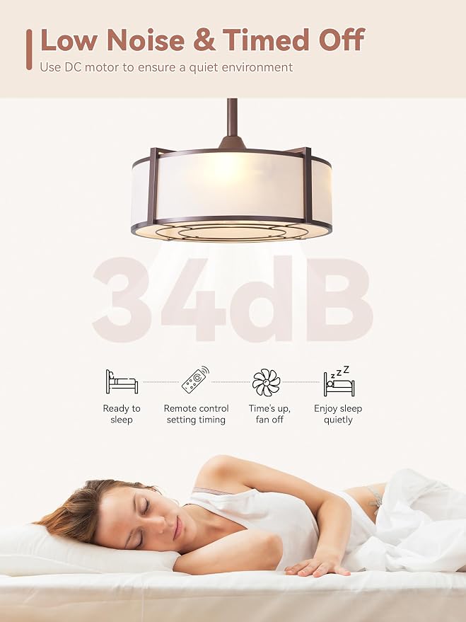 20" Brown Fandelier Ceiling Fans with Lights, Boho Rattan Ceiling Fan with Light Remote Control, Caged Mid-Century Modern with 6 Speeds for Bedroom, Nursery, Living Room