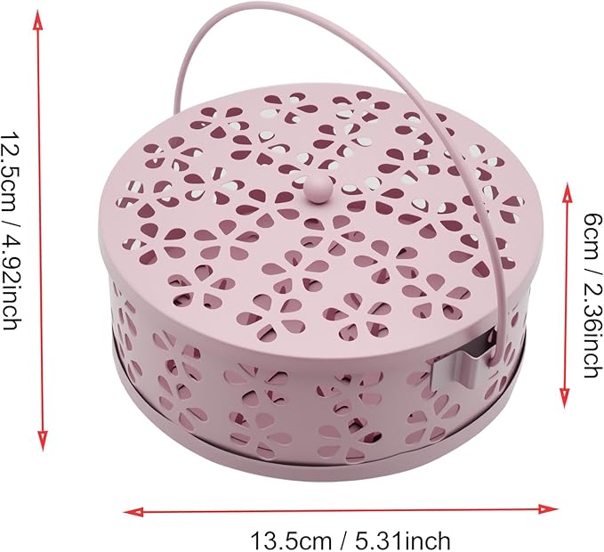 1pcs Mosquito Coil Holder Retro Incense Coils Holder Portable Incense Burner Holders with Handle for Home Camping Indoor Outdoor Patio (Pink)