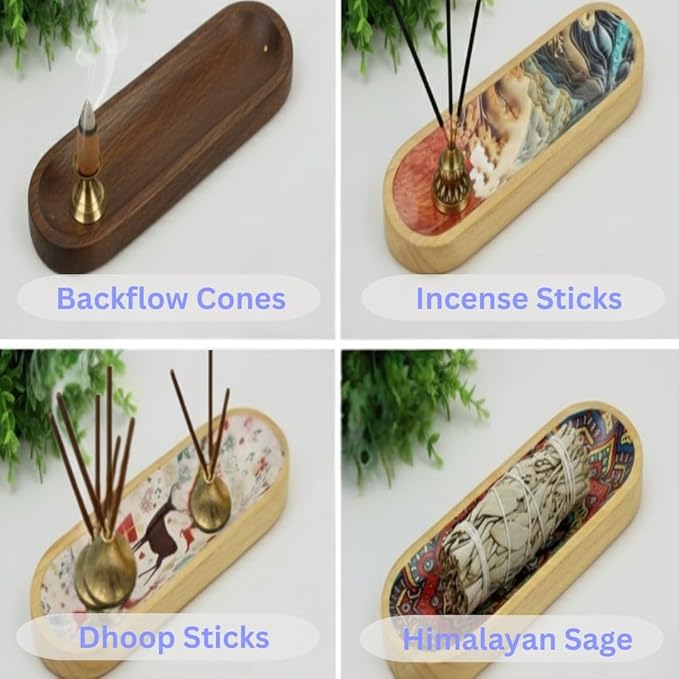 Bless-International Traditional-Handmade-Tray-Burner Wooden-Trat-Incense-Stick-Holder Ash-Catcher-Stand for-Aromatherapy-Meditation-Yoga (Black & White Buddha, 11x4x1.22 Inches)