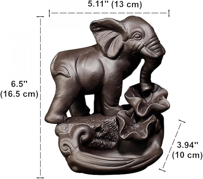 Backflow Incense Holder Burner Handmade Ceramic Incense Cones Sticks Holder Home Decor Waterfall Backflow Incense Burner Censer + 10 Backflow Incense Cones Gift (Elephant)