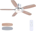 Hounberi 50 Inch Low Profile Ceiling Fans with Lights and Remote, Modern Brushed Nickel Flush Mount Ceiling Fan, 3CCT, Dimmable, Quiet DC Reversible Motor, for Bedroom Living Room Indoor/Outdoor Use