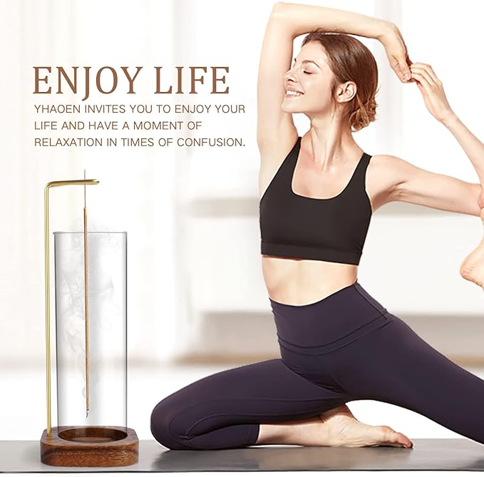 YHAOEN Incense Holder, Insence- Stick Holder [Anti-Ash Flying] with Removable Glass Ash Catcher Mess-Free Incense Burner Holder, Incense Stick Holder for Home Decor Yoga Spa, Unique Incense Burner
