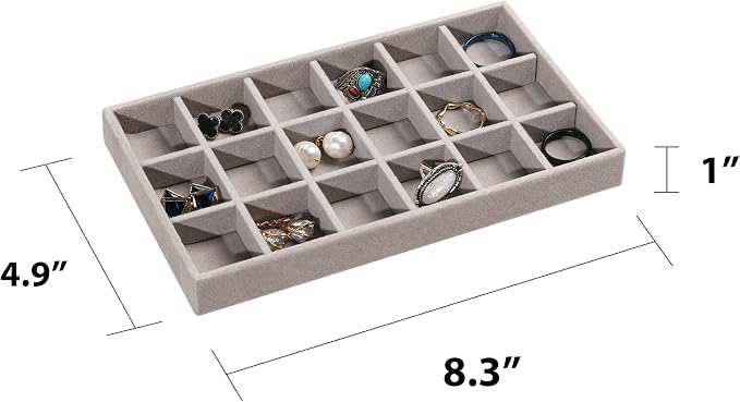 Frebeauty Jewelry Trays for Drawer,Set of 4 Jewelry Organizer and Storage | Velvet Material,Earring Holder Organizer,Stackable Jewelry Display for Vanity,Drawer Inserts for Rings,Studs,8.3×4.9 inch
