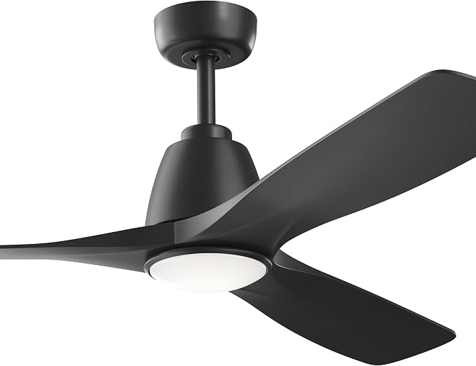 Kichler 54" Volos II 3 Blade Ceiling Fan in Black with Black Blades, Easy-to-Install AC Motor, Downrod, 300054-BK