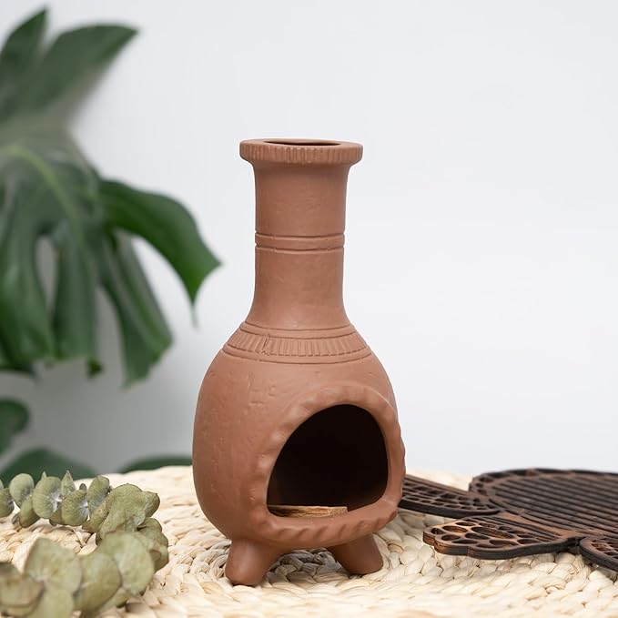 MOUGIGI Handmade Terracotta Palo Santo Holder Burner for Smudging and Meditation - Mexican Style Chiminea Clay Incense Dish for Wiccan Altar and Negative Energy Cleansing